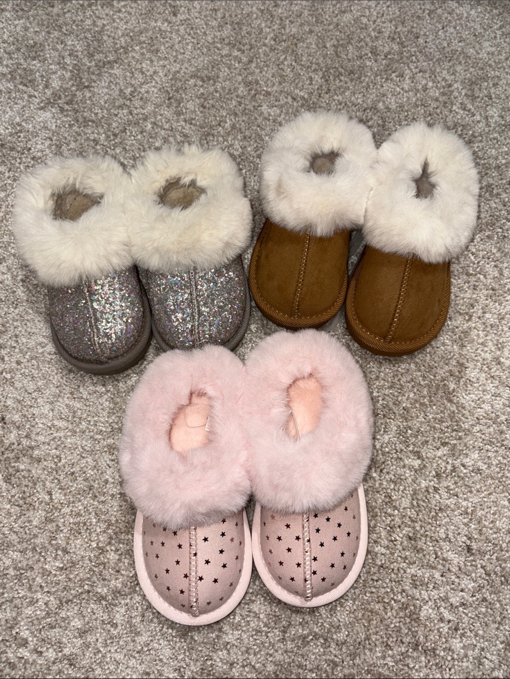 3 pairs of Kids Cozy Faux-Fur Slippers - Pink